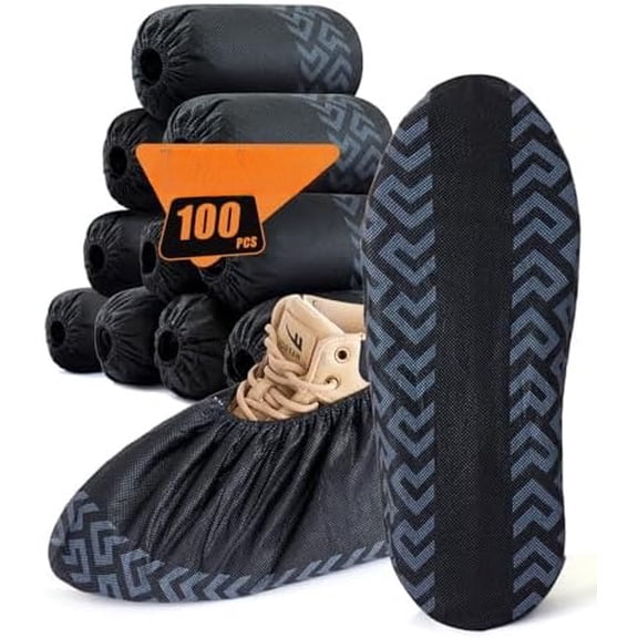 X-Large 100 Pcs Shoe Covers Disposable Non-Slip,Shoe Covers for Indoors Reusable,Slip-resistant, Durable, Breathable, Non-Woven Booties for Shoes Covers,Stretchable Fits Up To13 US Men,Black