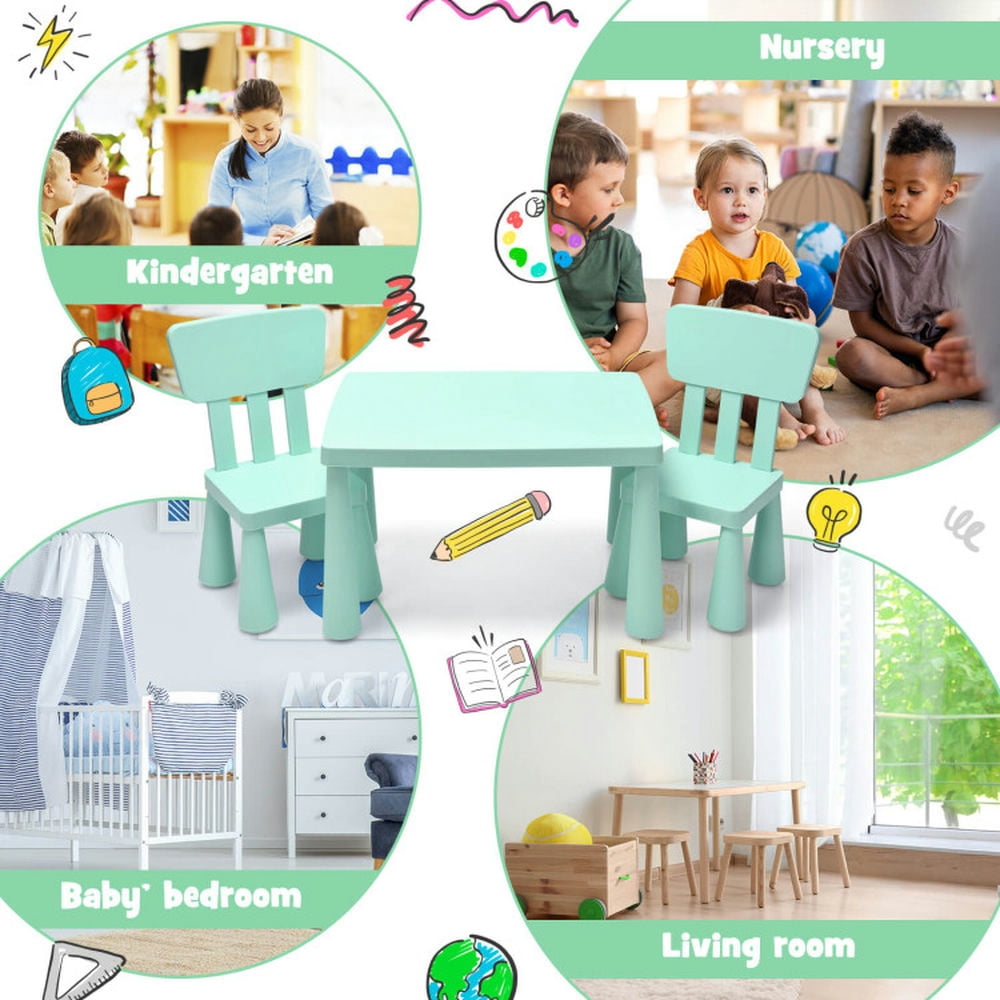 Resenkos 3 Pieces Toddler Multi Activity Play Dining Study Kids Table and Chair Set-Green, Small Folding Table for Arts & Crafts, Snack Time, Homeschooling, Homework