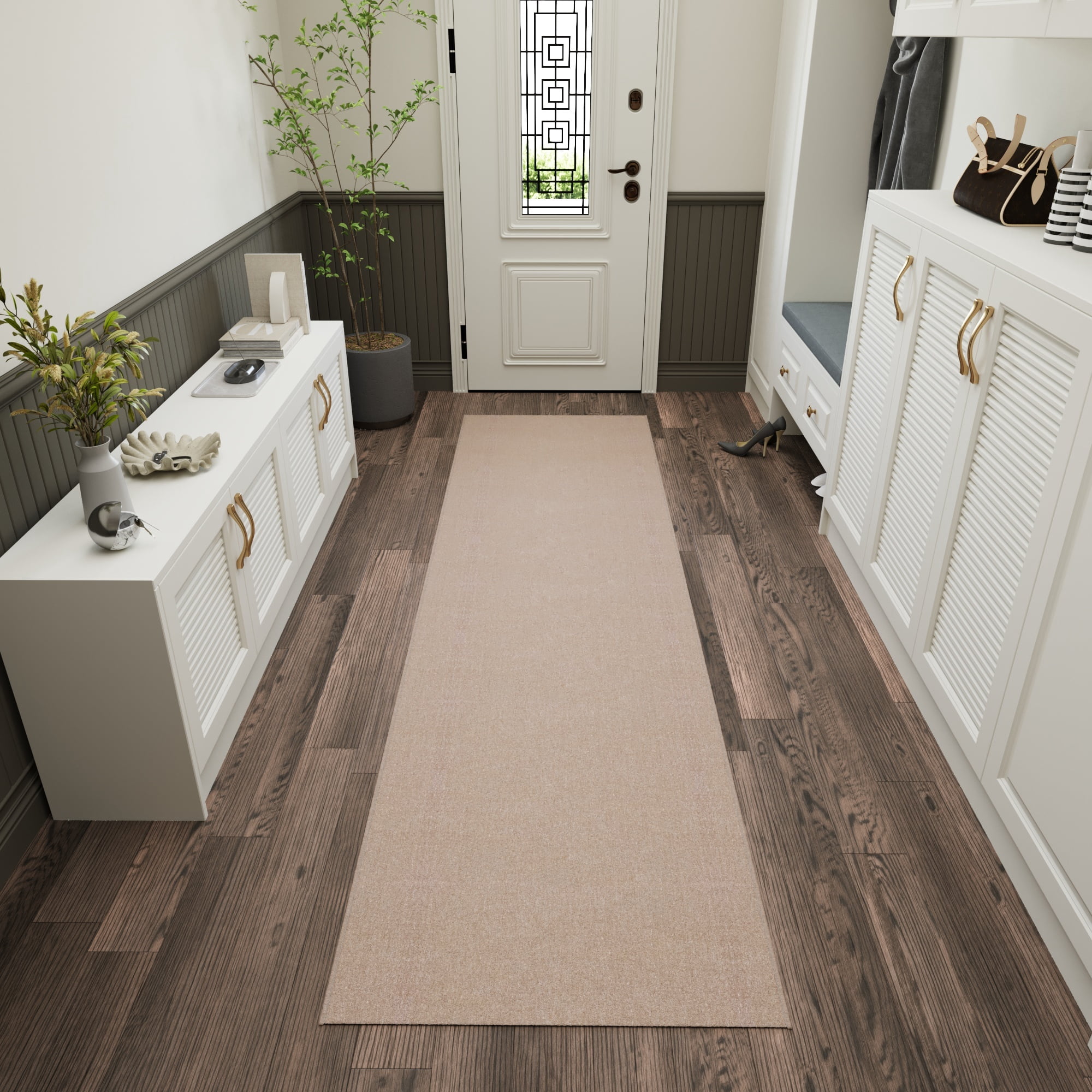 Ottomanson Hallway Runner Rug 1'10" x 19' Non-Slip Stain-Resistant Custom Size Carpet for Kitchen, Beige
