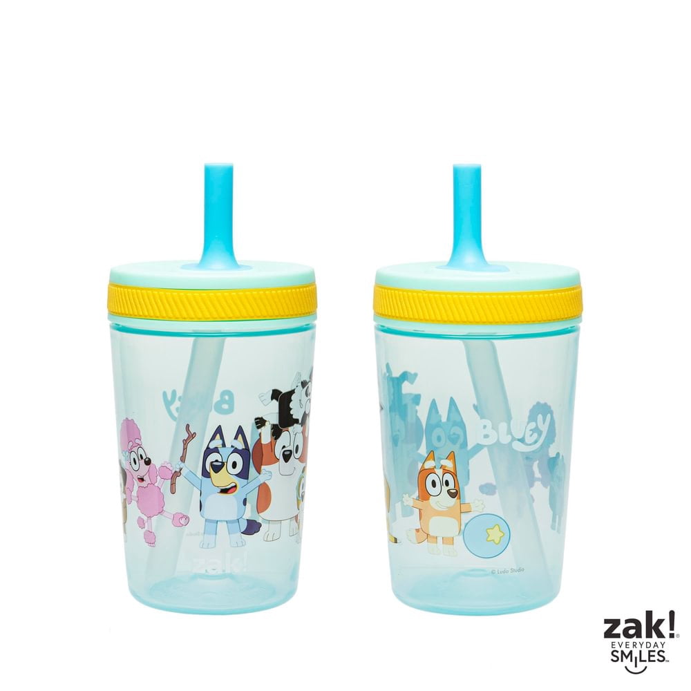 Zak Designs Bluey Kelso Toddler Cups For Travel or At Home, 15oz 2-Pack Durable Plastic Sippy Cups With Leak-Proof Design is Perfect For Kids (Bluey & Friends)