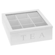 Wooden Tea Storage Box, Wood Tea Organizer, 9-Compartment Box Holder with Clear Lid for Sugar, Coffee Pod, Instant Coffee Packets
