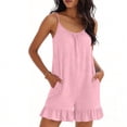 thumbnail image 2 of QATAINLAV Summer Rompers for Women Sleeveless Adjustable Strap Onesies Shorts Cotton Casual Wide Jumpsuits with Pockets Pink S, 2 of 7