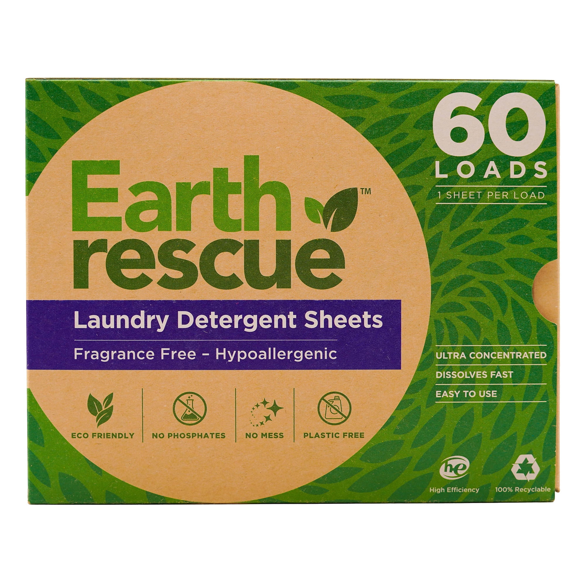 Earth Rescue Laundry Detergent Sheets, Fragrance Free Hypoallergenic