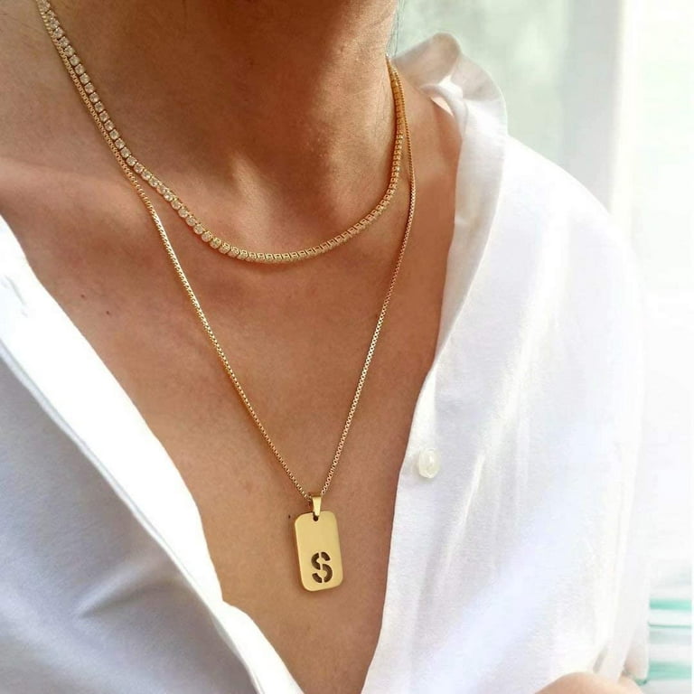 Initial Necklace for Men Men's Letter Necklace Stainless 