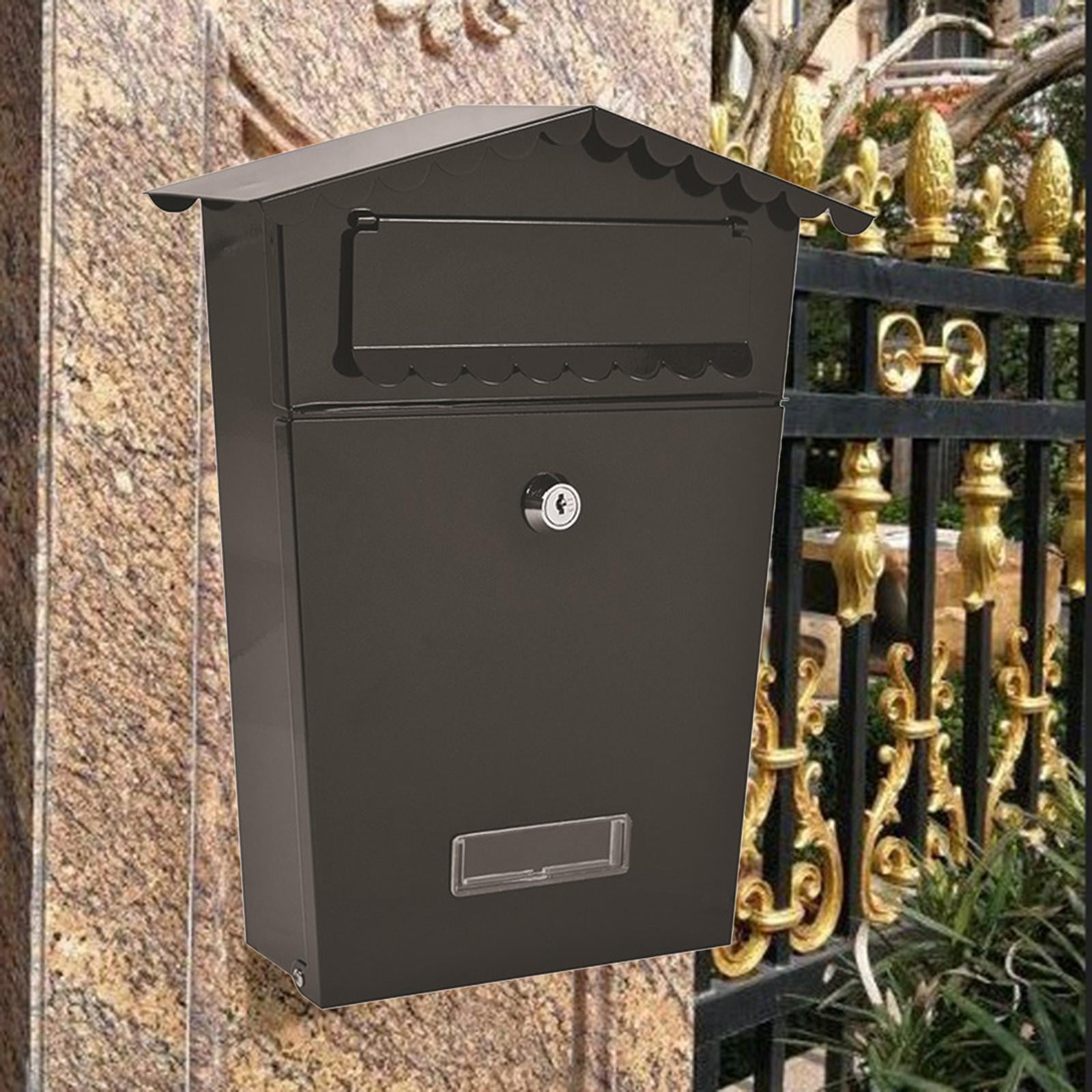 Metal Mailbox Wall Mount Locking Mail Box Vintage Letterbox Drop Box Storage Holder with Install Screws Black