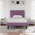 thumbnail image 3 of VECELO Set of 2 Twin Upholstered Platform Bed Frame with Adjustable Headboard, Wooden Slats Support/No Box Spring Needed, Purple, 3 of 10