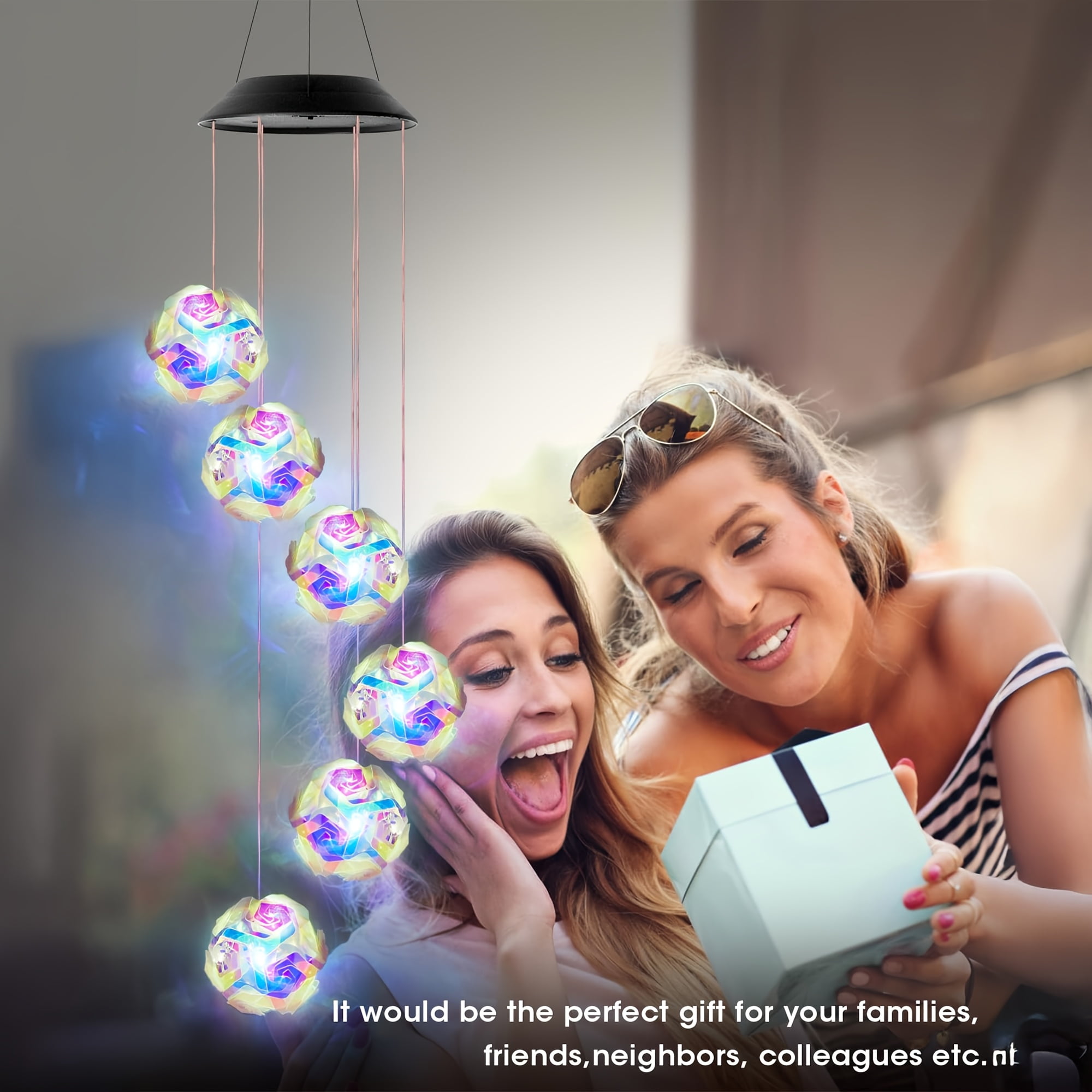 2 Solar-Powered Color-Changing Wind Chime Light - Touch Control, Plastic, Detachable Chandelier for Outdoor Garden or Patio Decor, Wind Chimes for Garden Decor