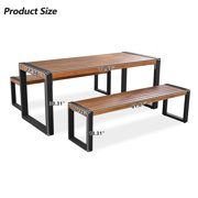 3-Piece Outdoor Dining Table Set, Acacia Wood Patio Dining Set with 2 Benches, Natural