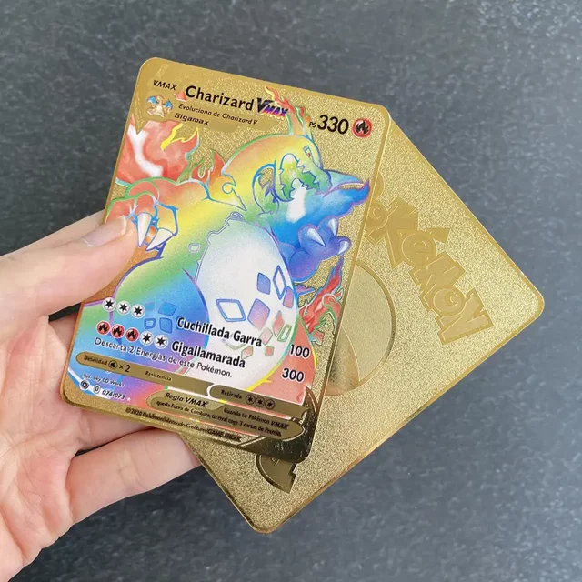 Pieces Of Gold Cards Box Golden Letter Spanish Playing Cards Metalicas Charizard Vmax Gx Series Game Card Box Gong Bohan unisex