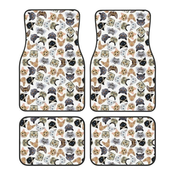 Balery Cute Cats Pattern 4-Piece Floor Mats, Heavy-Duty Rubber Liners, Anti-Slip Design, All-Season Automotive Protection, Vehicles, Cars, Trucks, and SUVs