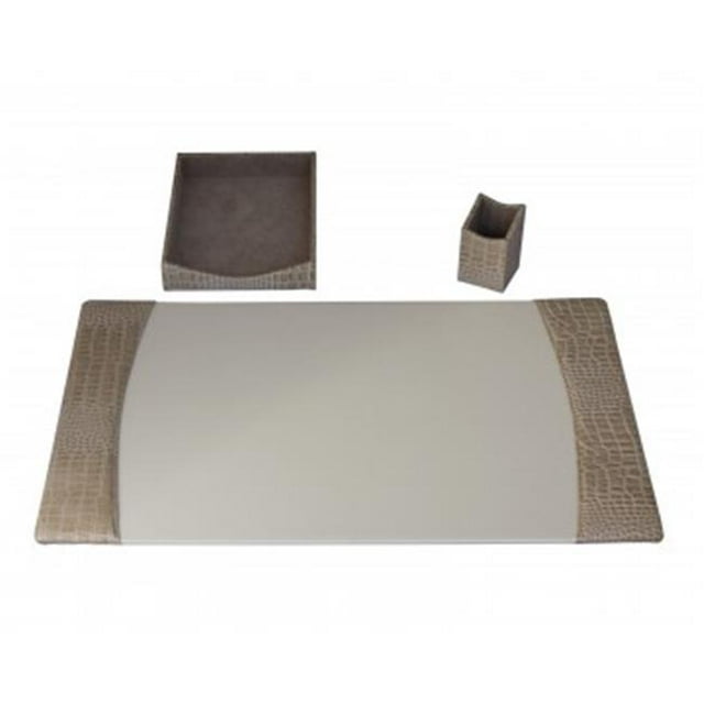 Dacasso D6337 Protacini Breeze Beige Italian Patent Leather 3 Piece Desk Set