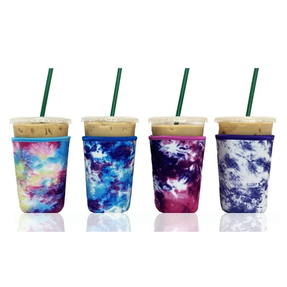 4-Pack Medium (22-24oz) Reusable Neoprene Insulator Sleeve for Iced Coffee or Cold Beverage Cups (Splatter Mix #1)