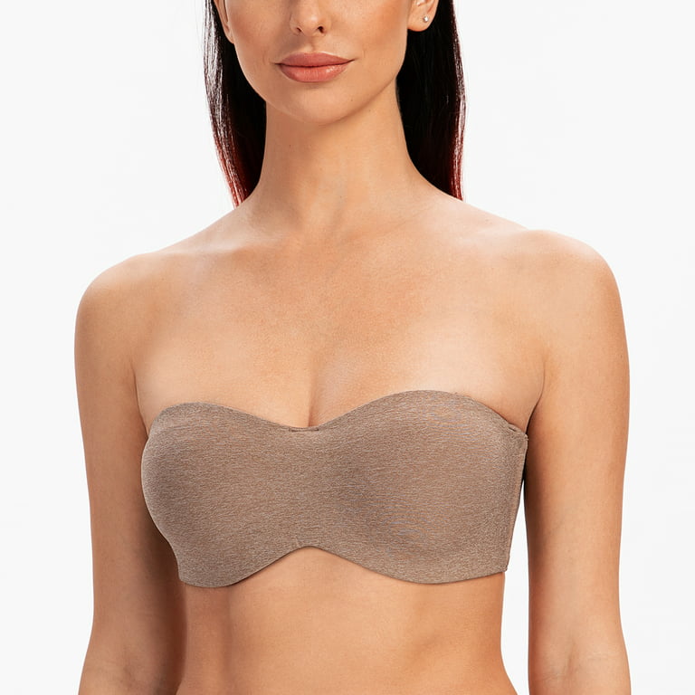 MELENECA Women's Strapless Bras for Large Bust Minimizer Unlined with  Underwire Clear Strap Brown Heather 32DD