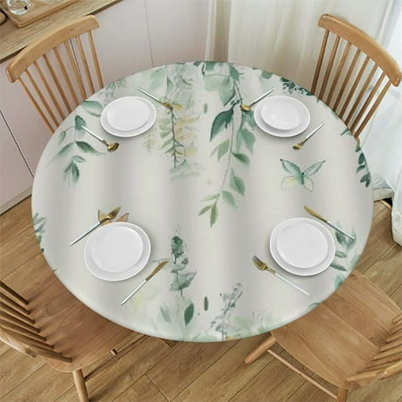 

Sheronv Floral Pattern Yellow Flower Round Table Cover Stain Resistant Washable Perfect for Indoor Outdoor Tablecloth Kitchen Dining Wedding Parties with Elastic Edge 100% Polyester Fiber 38-42