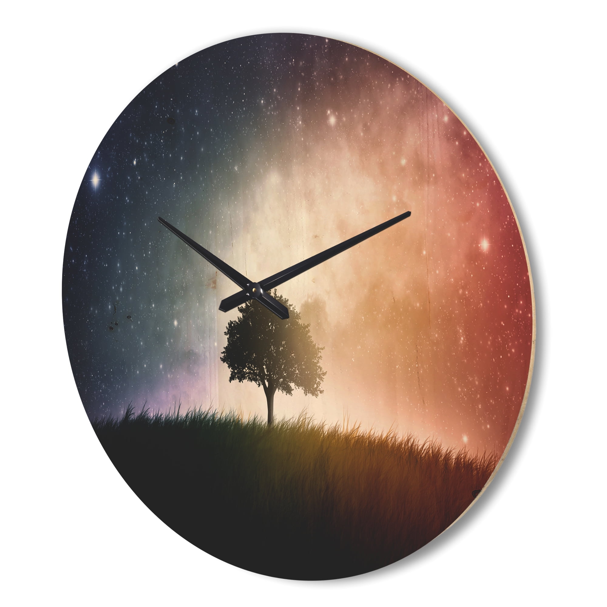 Designart 'Single Tree Space Sky' Farmhouse Wood Wall Clock