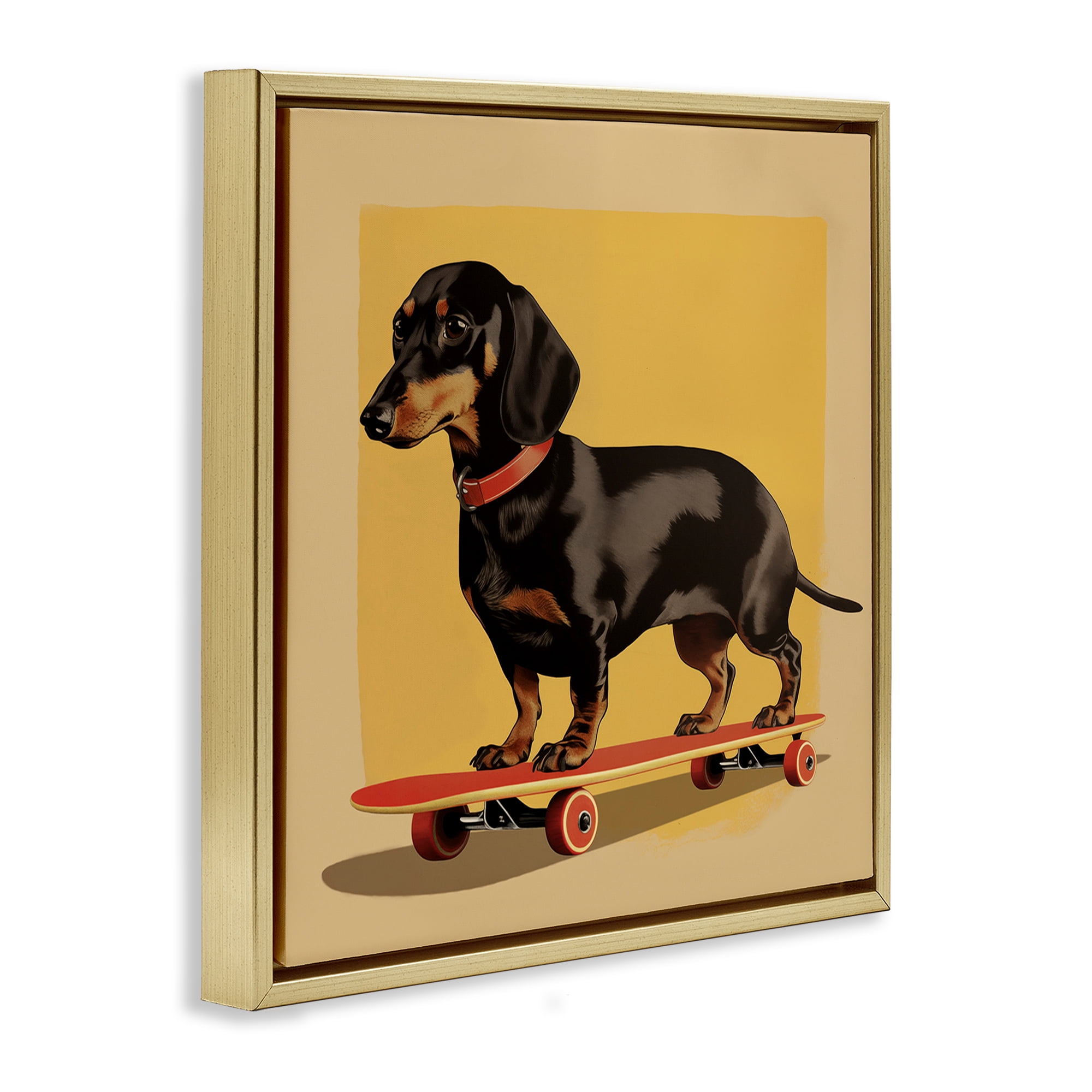 Stupell Industries Dachshund on Red Skateboard Gold Framed Floater Canvas Wall Art, design by Andreas Magnusson