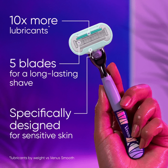 Venus Miami Midnight Extra Smooth Sensitive Manual Razor Bundle with 8 Blade Cartridge Refill