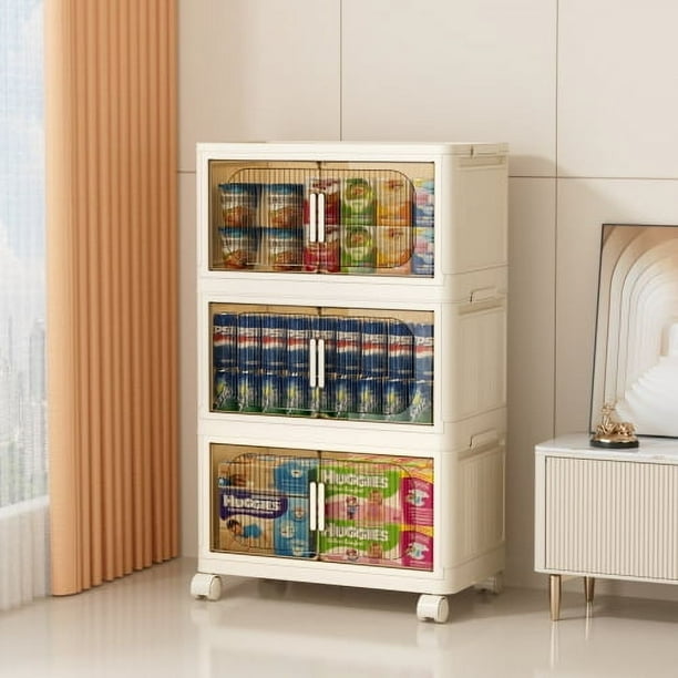 Armario plegable de tres niveles y gran capacidad con ruedas: un mueble de almacenamiento para el hogar
