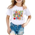 thumbnail image 1 of PMVFHDE T-Shirt Fille Maillots de Bain Hauts Mode Filles Hauts d'Été Tendance Mignons Hauts Filles Mode Enfants Décontracté Imprimé Col Rond Manches Courtes T-Shirt Blanc, 6-7 Ans, 1 of 4