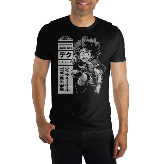 MHA My Hero Academia Izuku Midoriya One For All Quirk Men's Black T-Shirt Tee Shirt-Large