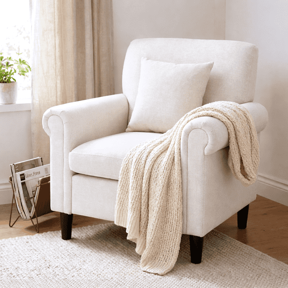 Modern Accent Chair with Removeable Cushion, Comfy Upholstered Armchair for Living Room, Bedroom, Gray