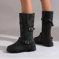 thumbnail image 3 of Womens Platform Mid Calf Combat Boots Vintage Casual Buckle Round Toe Chunky Low Heel Wide Calf Riding Tall Boots, 3 of 5