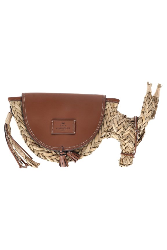 Pre-Owned Anya Hindmarch Small Basket Donkey Shoulder Bag in Brown Raffia and Leather