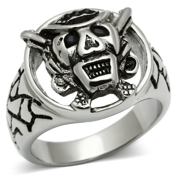 Luxe Jewelry Designs Men's Stainless Steel Skull Shaped Ring with Black Jet Crystal - Size 10 (Pack