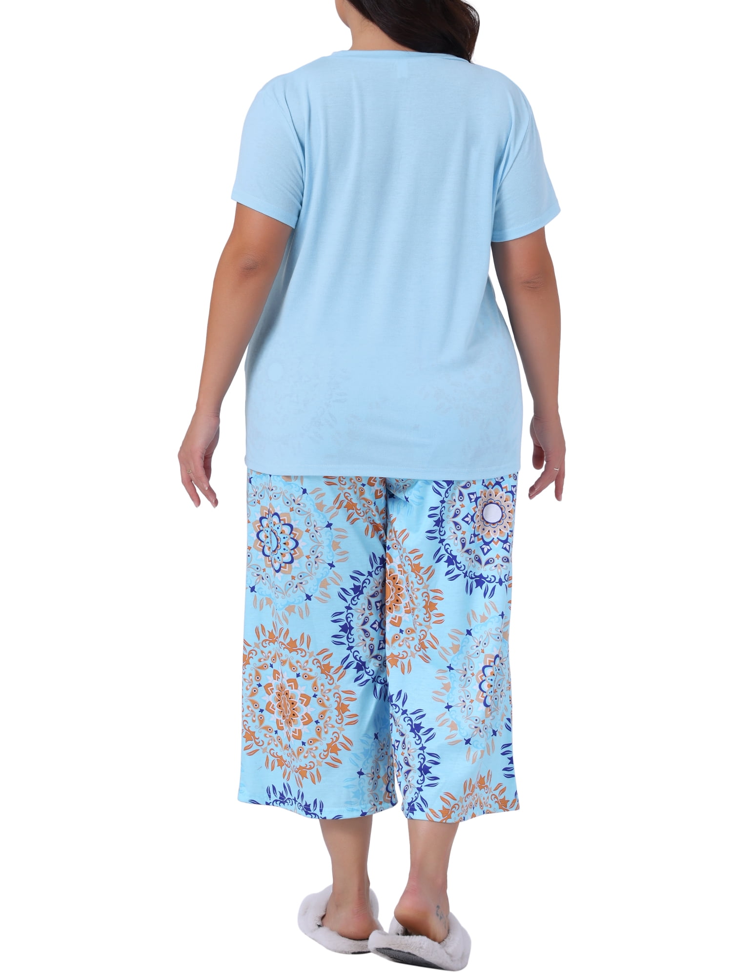 DARING DIVA Women's Plus Size 2-piece Short Sleeve Pajamas Set 3X Blue
