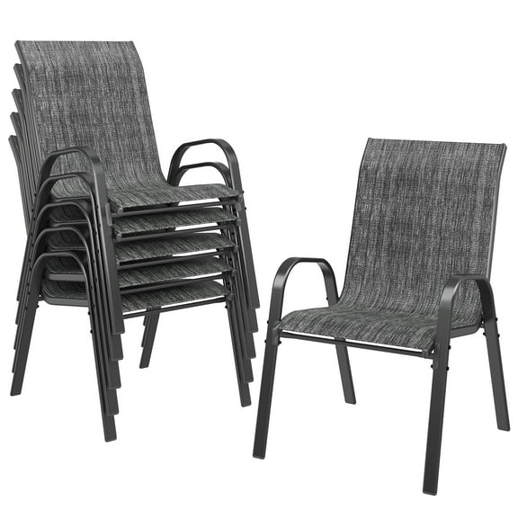 UDPATIO Patio Chairs Set of 6, Outdoor Dining Chairs High Back with All Weather Breathable Textilene, Metal Frame for Lawn Garden Backyard Deck, Dark Grey