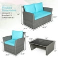 thumbnail image 4 of Costway 4PCS Patio Rattan Furniture Set Sofa Table W/Storage Shelf Turquoise, 4 of 12