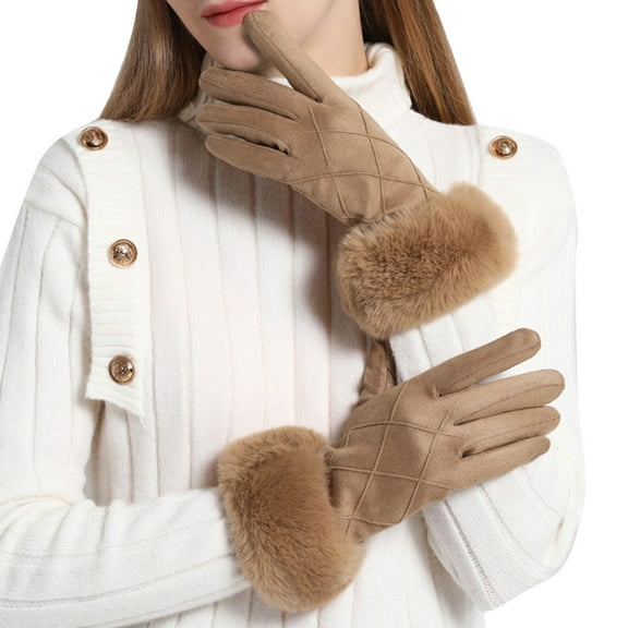 Gloves for Women Full-Finger Style with Pom Cuff Detail Touch-Friendly Fingertips and Close Wrist Fit Winter Gloves