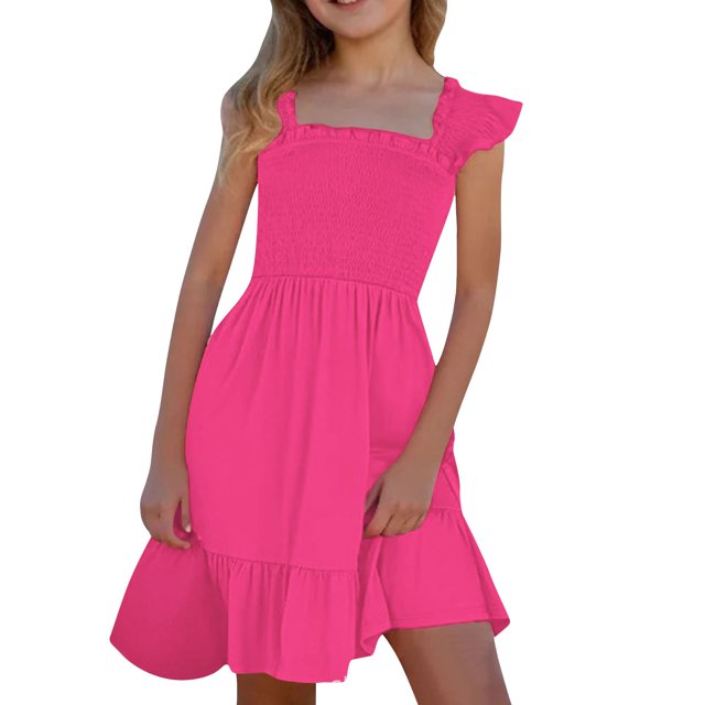 Robes Filles 2025 Robes d'Été Filles Robes Smockées Cœur Robes Sans Manches Robes d'Été avec Poches Robes d'Automne Robes de Mariage Filles Taille 8 Robe Bébé Vacances Noël Robe Bébé Fille