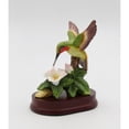 thumbnail image 2 of Ceramic Hummingbird Figurine 5.25in Magnolia Flower Wood Base Gift, 2 of 4