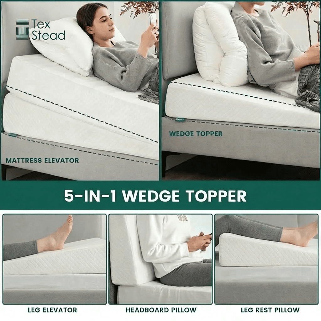CHARRYARN Bed Wedge Pillow Twin with Memory Foam Top, 5.5 Inch Incline Foam Support Wedge Pillow, Wedge Mattress Elevator with Washable Cover,King,White