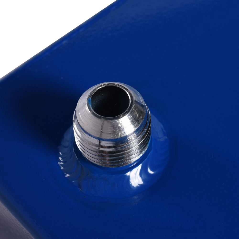 Universal 5 Gallon 20L Aluminum Fuel Tank with 0-90 Ohm Fuel Sender, Blue Finish, Dual -10 Outlets & Vent Outlets, Includes Anti-Slosh Foam, 12x12x8 in, SKU 37899589