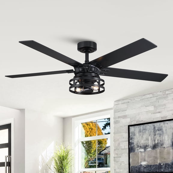 Parrot Uncle 52" Farmhouse Caged Ceiling Fan with Remote and Light Kit, Double-Blades ‎Chadelier Ceiling Fan