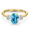 thumbnail image 3 of Gem Stone King 2.16 Ct Oval Swiss Blue Topaz White Topaz 18K Yellow Gold Plated Silver Ring, 3 of 6