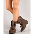 thumbnail image 6 of Nature Breeze Prima-05 Brush Leatherette Jewel Folding Cuff Lace Ankle Bootie, 6 of 6