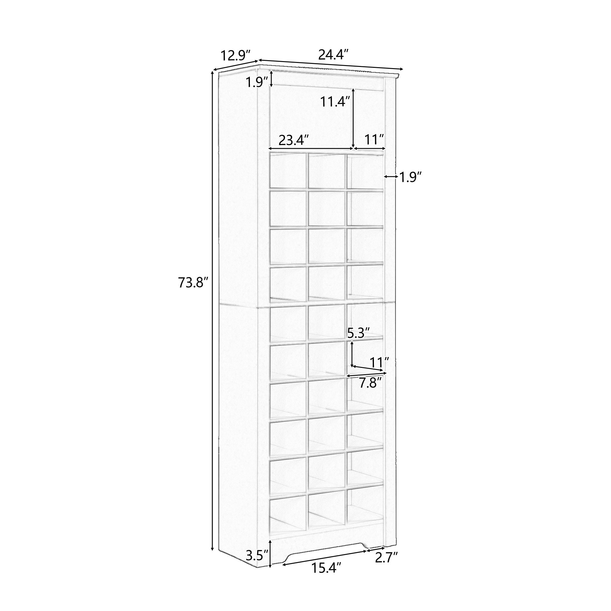 DEALTOPS Modern Freestanding Shoe Cabinet with 30 Square Shoe Compartments, Tall Stylish Shoe Rack with Large Storage Capacity for Entryway - Rustic Brown