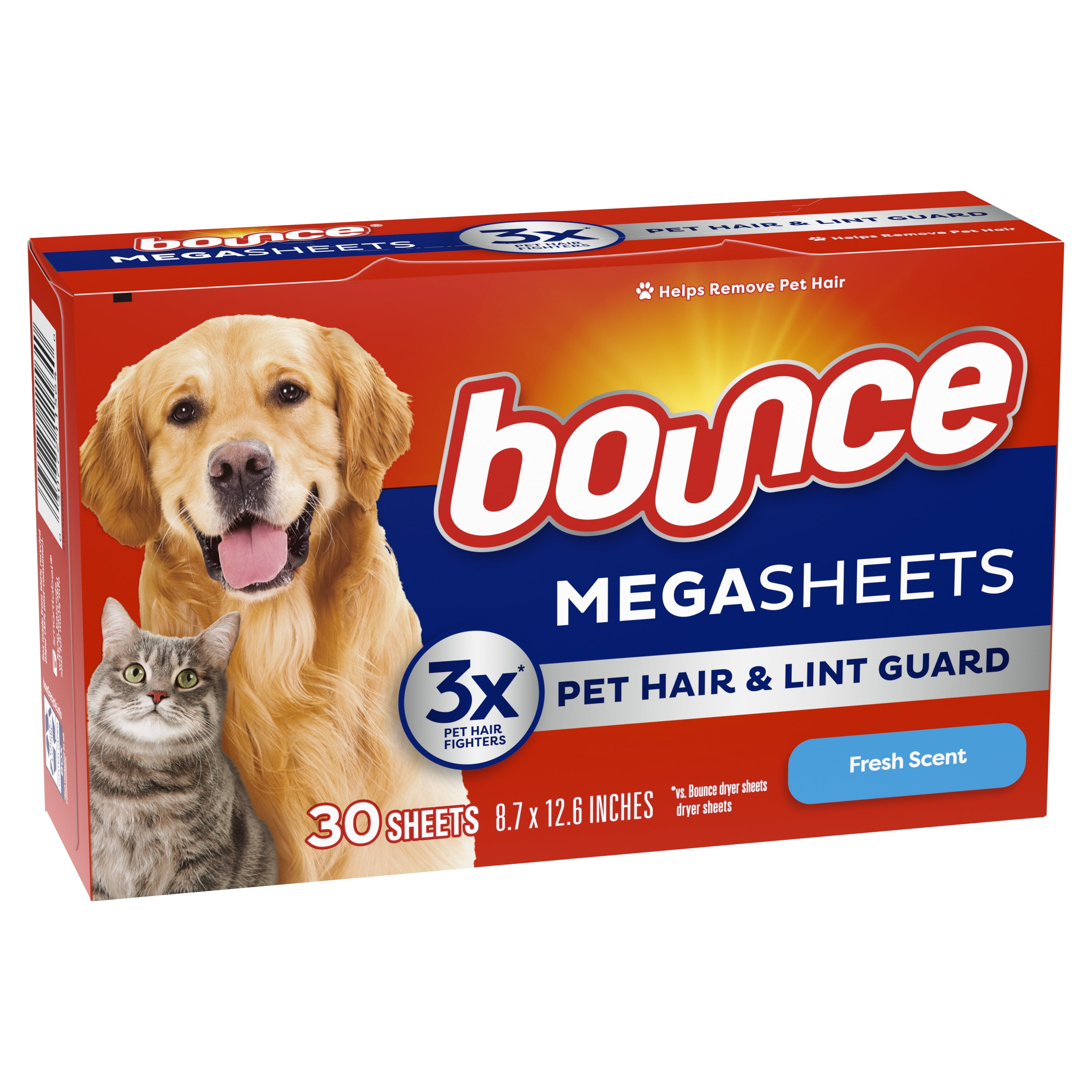 (9 pack) Bounce Dryer Sheets, Pet Hair and Lint Guard, Fresh Scent, 30 Mega Dryer Sheets