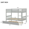 thumbnail image 4 of Twin over Twin Bunk Bed with Twin Size Trundle, Solid Pine Wood Bunk Bed can Convertible into 3 Platform Bed with Guardrail, Inclined Ladder, All Tools Included, Easy to Assemble, Gray,LJ3455, 4 of 10