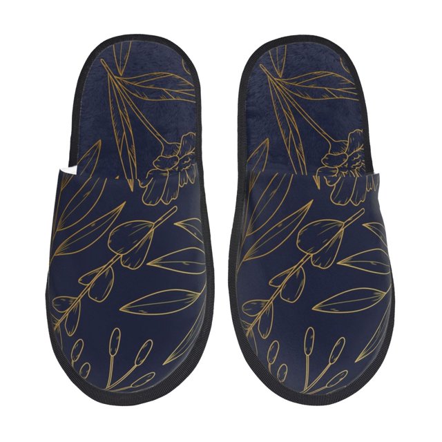 Fotbe Copper-Gold Gloss Outline Flower Pantuflas Peludas para Mujer con Estampado, Zapatillas de Peluche, Zapatos de Invierno para Casa, Uso Interior y Exterior-Medium