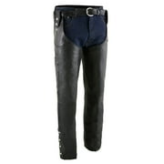 Milwaukee Leather Chaps for Men's Black Leather Belt Less- Adjustable Side Snap Loop Motorcycle Riders Chap- SH1198 3X-Large