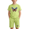 thumbnail image 2 of Amidoa Girls 2 Piece Outfits Summer Clothes Short Sleeve Cotton Floral Print T-Shirt and Casual Shorts Kids Clothing Sets Green Size 6, 2 of 9