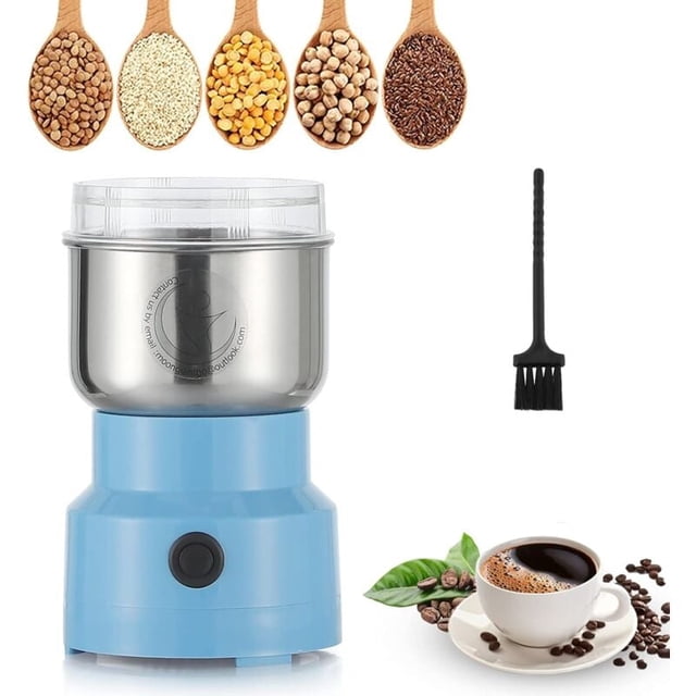 Multifunctional Grinder 200w 14500rpm Bean Mill Ultra Fine Coffee Machine, 300ml Portable Electric Grain Grinder, Stainless Steel, for Drying Materials, Spices, Herbs, Coffee, Blue