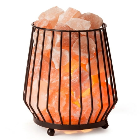 CRYSTAL DECOR Natural Himalayan Salt Lamp in Barrel Design Metal Basket Lamp with Dimmable