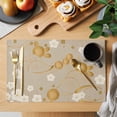 thumbnail image 2 of Yellow Flower Placemats Set of 12, Japanese Style Floral Leaf on Linen Placemats for Dining Table, Place Mats for Kitchen Tabletop, Waterproof Wipeable Dining Table Mats Set, 2 of 9
