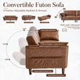 thumbnail image 6 of 77" Faux Leather Sofa,Mid Century Modern Convertible Futon Sofa Bed Loveseat with Adjustable Armrest and Backrest,2 Pillows for Living Room,Office,Brown, 6 of 10