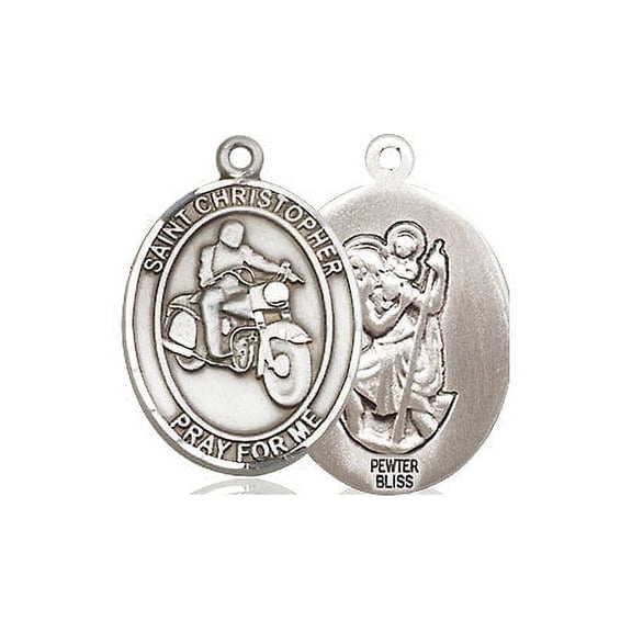 Extel Medium Pewter St. Christopher Motorcycle Medal Pendant Necklace Charm for Motorcycle Rider